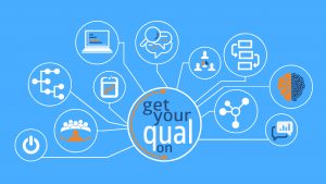 Bright blue logo of Sarah J. Tracy's qualitative Youtube channel, Get Your Qual On